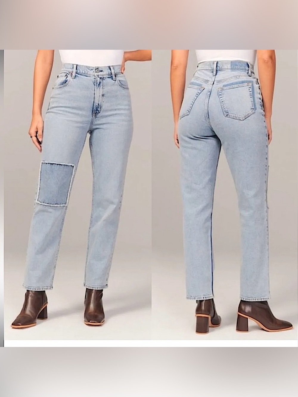 Abercrombie & Fitch Medium Wash Patch Straight-Leg Jeans